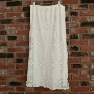 Studio West White Cotton Lace Lined Stretch Pull On Midi Maxi Skirt Sz L